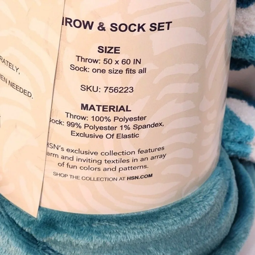 Warm + Cozy Teal Throw Blanket & Striped Socks 2-Piece Gift Set